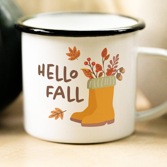 Emaille Tasse mit Herbst Motiven