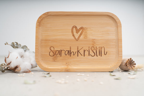 TOOL: Personalisierbare Brotdose | Lunchbox | Edelstahlbox mit Bambusdeckel und deinem Wunschnamen