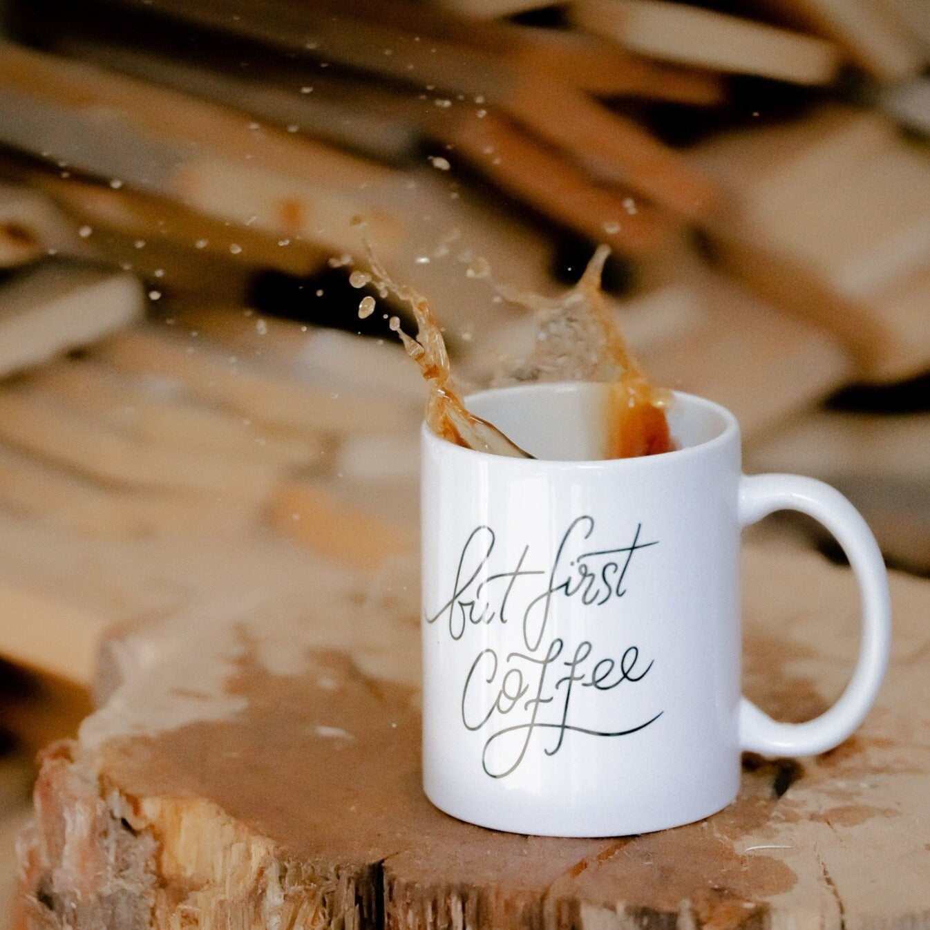 Keramik Tasse „but first coffee“