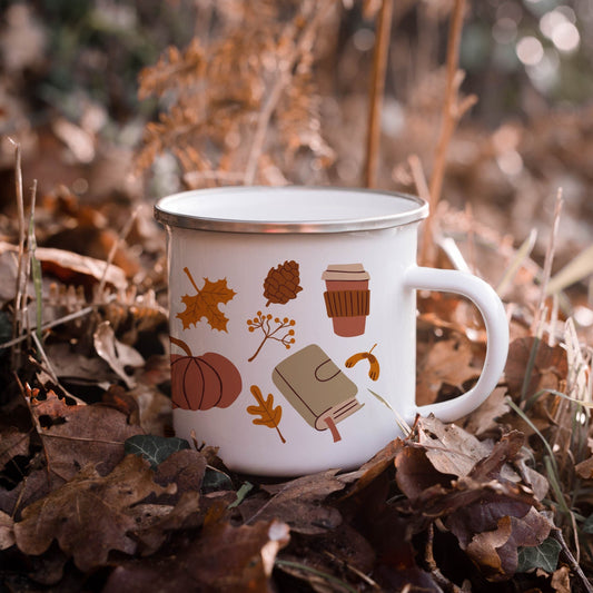 Emaille Tasse „Herbst Doodle“